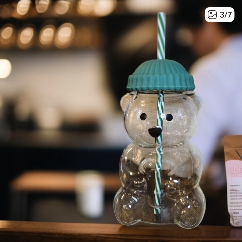 Starbucks VIRAL Clear Glass Bear Cup Lid Straw teddy christmas 2025 new barista - Picture 3 of 9